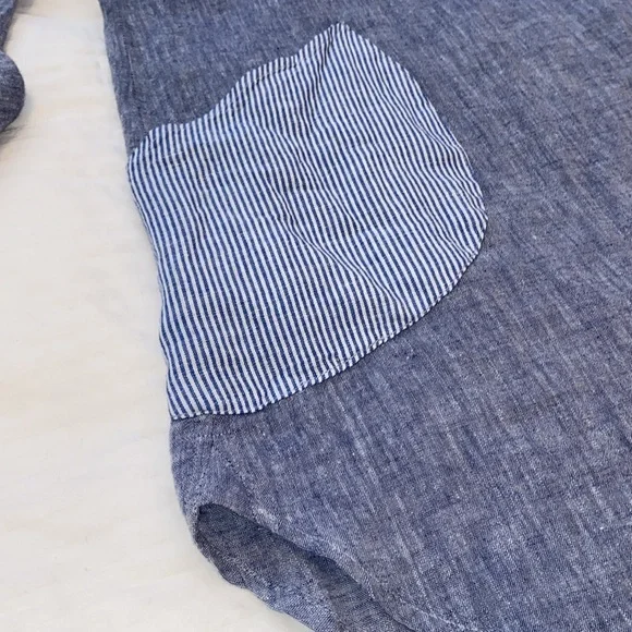 For Cynthia Blue Linen/Cotton Blend 2-Pocket Tunic - Picture 5 of 9